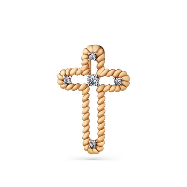 Декоративный крестик из красного золота с фианитами