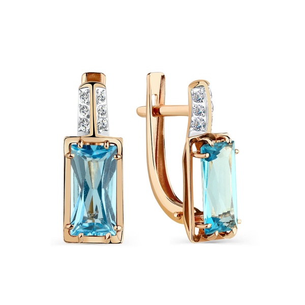 Серьги из красного золота с топазами и фианитами