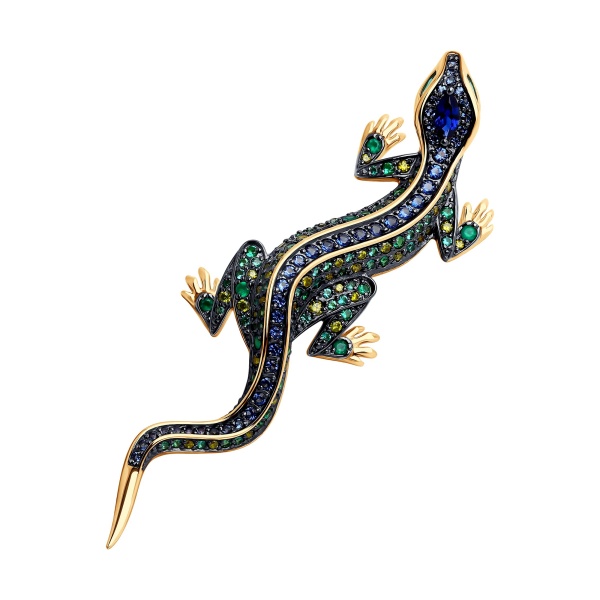 Брошь из красного золота с миксом камней