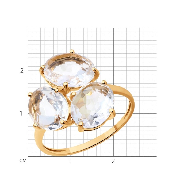 Кольцо из красного золота с горным хрусталём