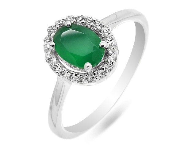 Кольцо из серебра с агатом и фианитами