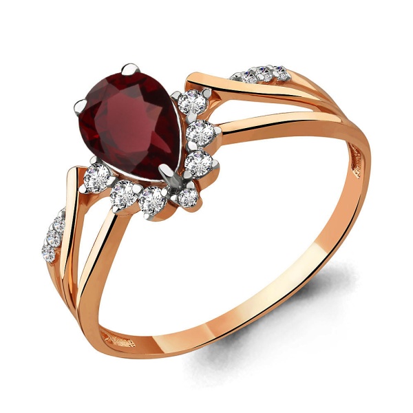 Кольцо из красного золота с гранатом и фианитами