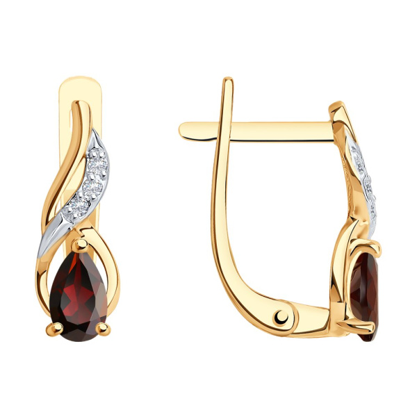 Серьги из красного золота с гранатами и фианитами