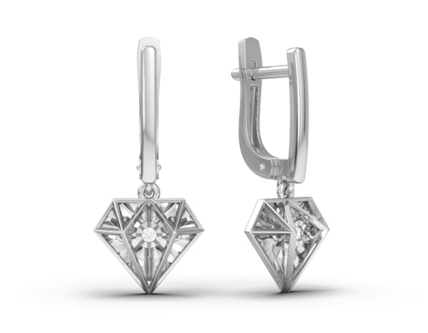 Серьги из белого золота с танцующим бриллиантом