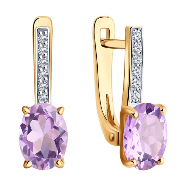 Серьги из красного золота с аметистами и фианитами
