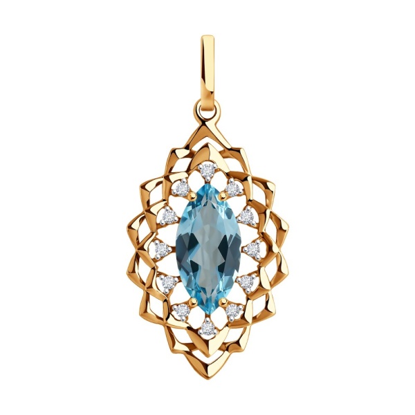 Подвеска из красного золота с топазом и фианитами