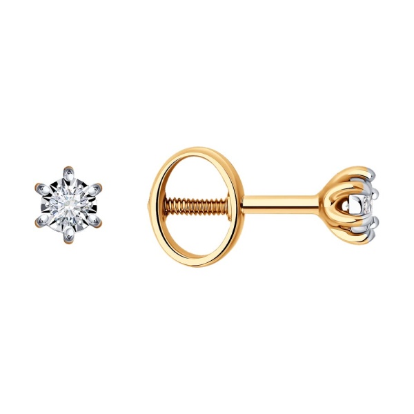 Серьги пусеты из красного золота с бриллиантами