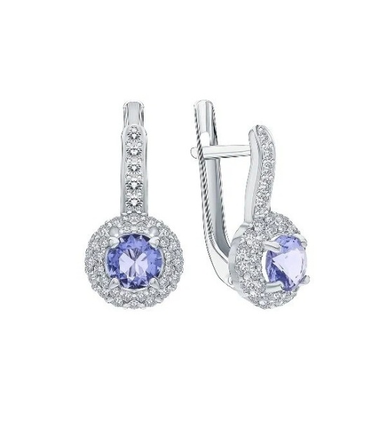 Серьги из серебра с кварцем и фианитами