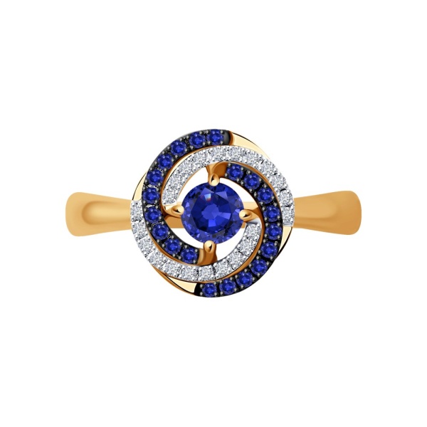 Кольцо из красного золота с сапфирами и бриллиантами