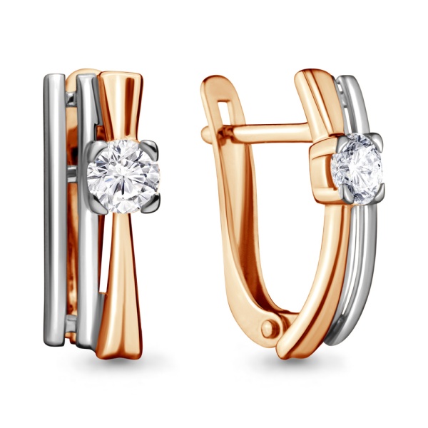 Серьги из комбинированного золота с фианитами