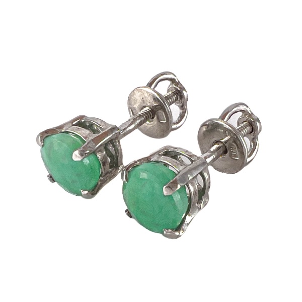 Серьги пусеты из серебра с изумрудами