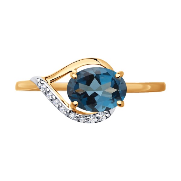 Кольцо из красного золота с топазом и фианитами