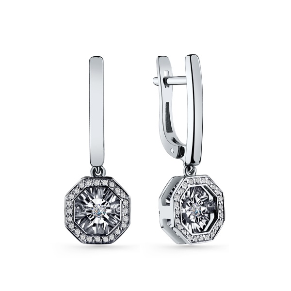 Серьги из белого золота с танцующим бриллиантом