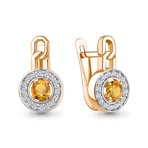 Серьги из красного золота с цитрином и фианитами