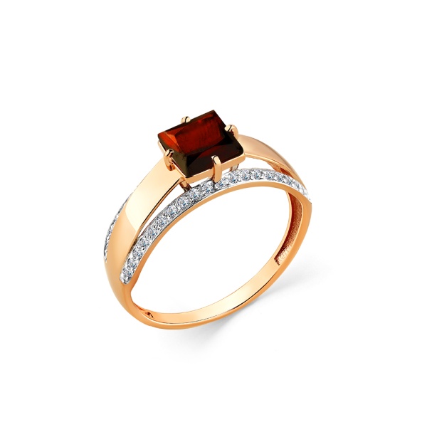 Кольцо из красного золота с гранатом и фианитами