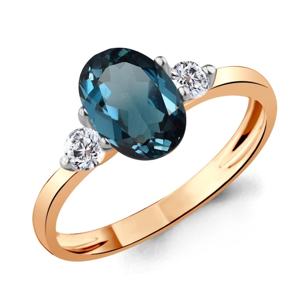 Кольцо из красного золота с топазом и фианитами