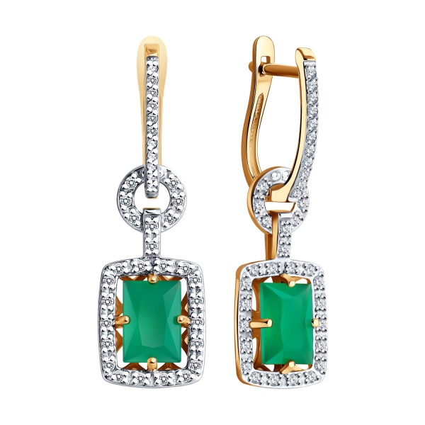 Серьги из красного золота с агатами и фианитами