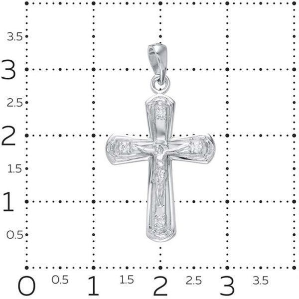 Крестик христианский из белого золота с бриллиантами