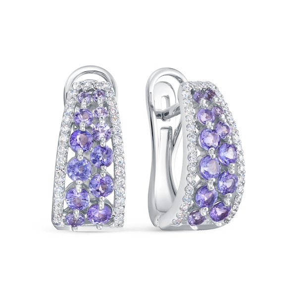 Серьги из белого золота с танзанитами и бриллиантами