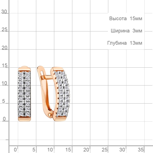 Серьги из красного золота с фианитами