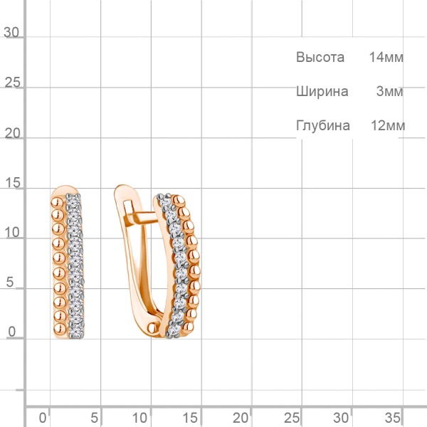 Серьги из красного золота с фианитами