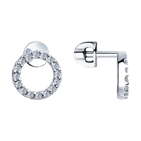 Серьги пусеты из серебра с фианитами