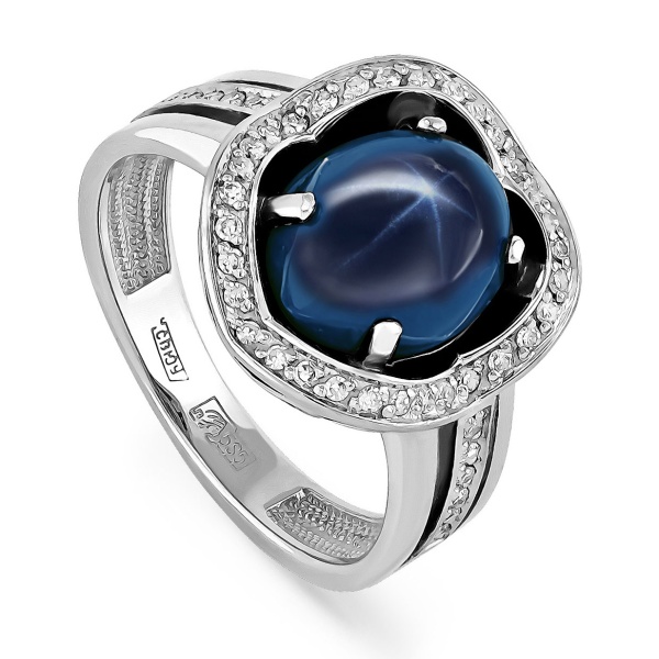 Кольцо из белого золота с сапфиром и бриллиантами