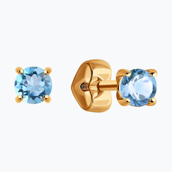 Серьги пусеты из красного золота с топазами