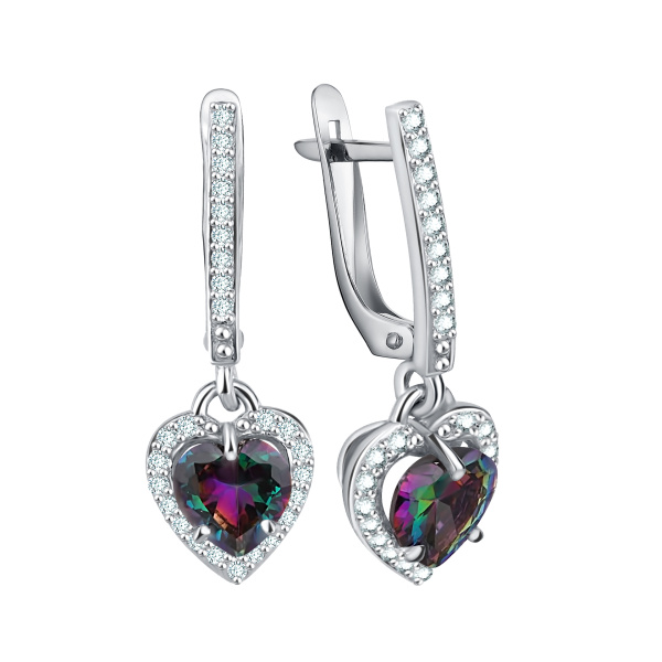 Серьги из серебра с фианитами и кварцем