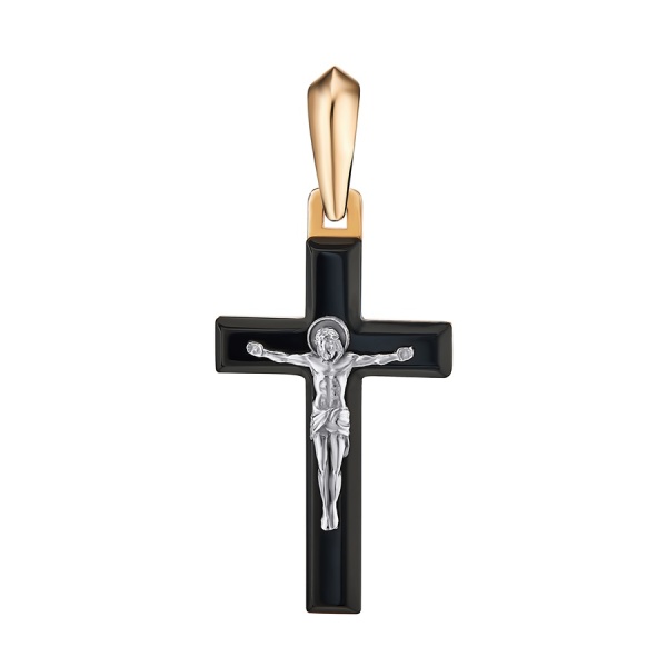 Крестик христианский из красного золота с агатом