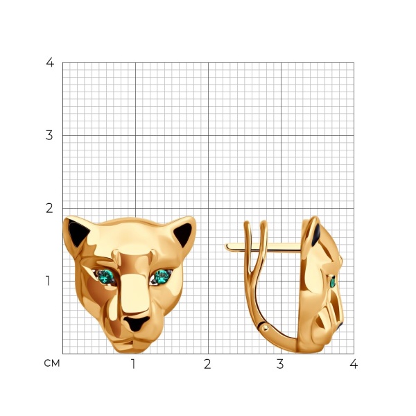 Серьги из красного золота с фианитами и эмалью