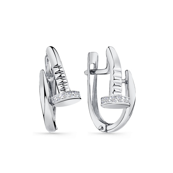 Серьги из белого золота с фианитами