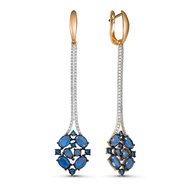 Серьги из красного золота с кварцем, ситаллами и фианитами