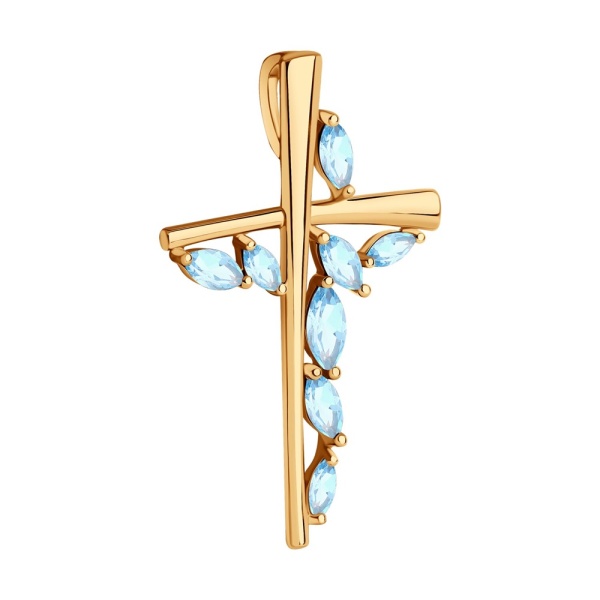 Декоративный крестик из красного золота с топазами