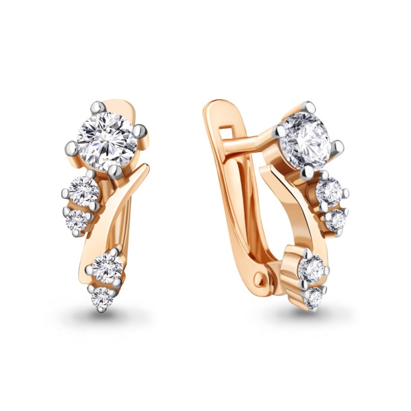 Серьги из красного золота 585 пробы с фианитами