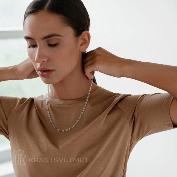 Цепь из белого золота 585, плетение «Ромб двойной»