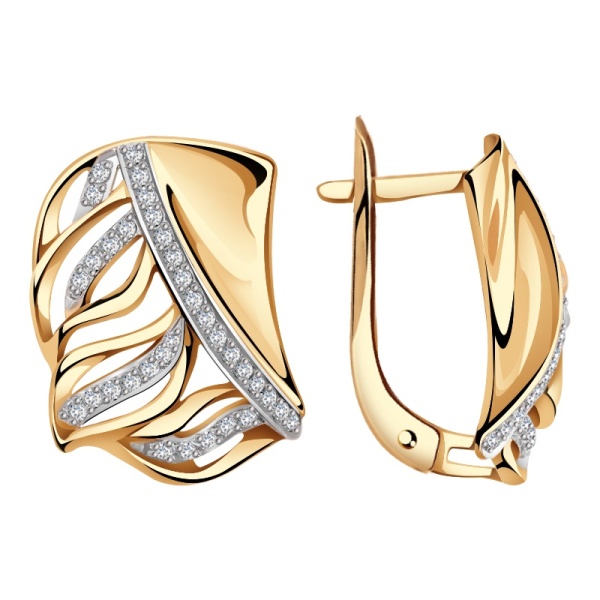 Серьги из красного золота с фианитами