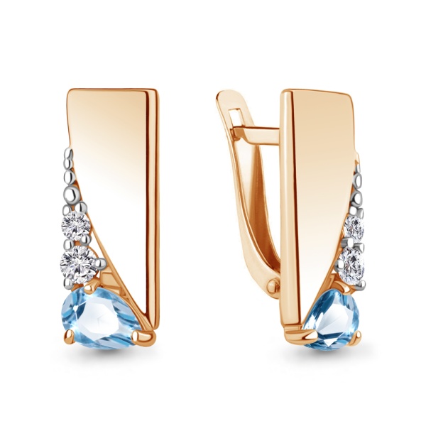 Серьги из красного золота с топазом и фианитами