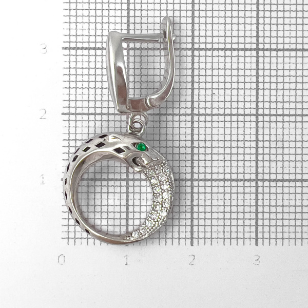 Серьги из серебра в виде головы пантеры с цирконом