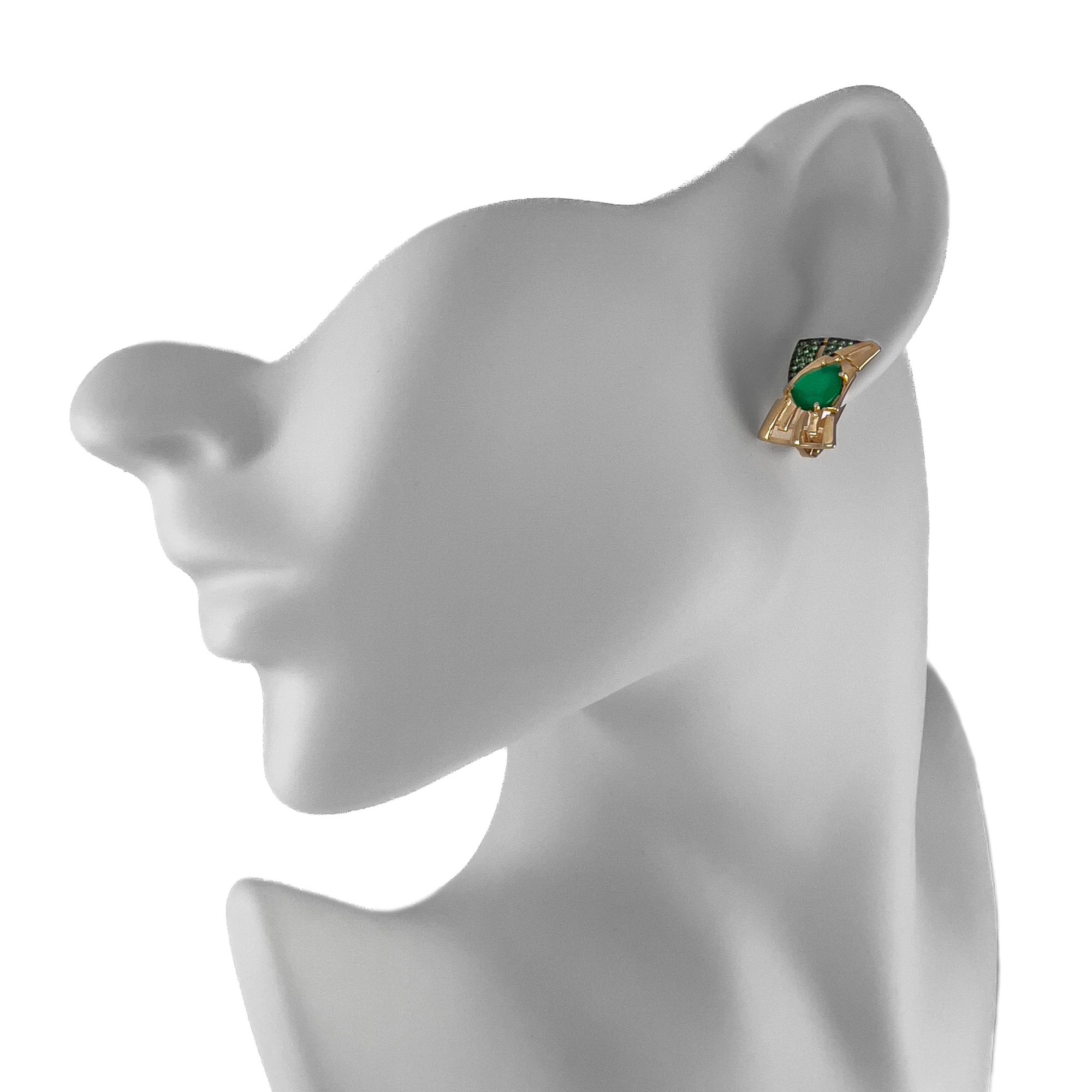 Серьги из золота с агатом и фианитами