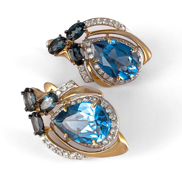 Серьги из красного золота с топазом и фианитами