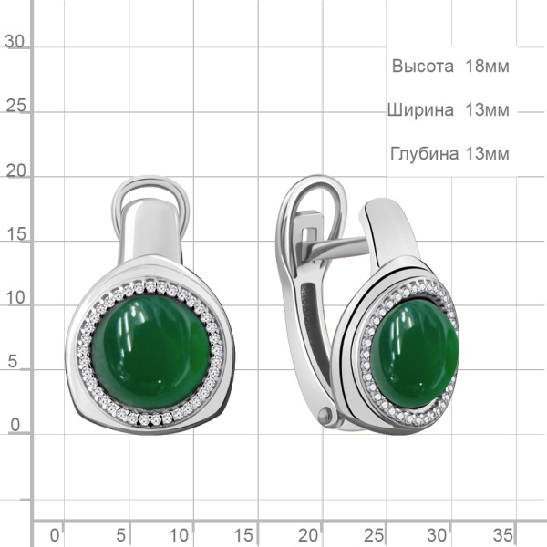 Серьги из серебра с агатами и фианитами