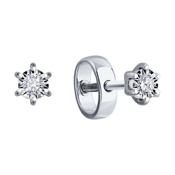 Серьги пусеты из белого золота с бриллиантами