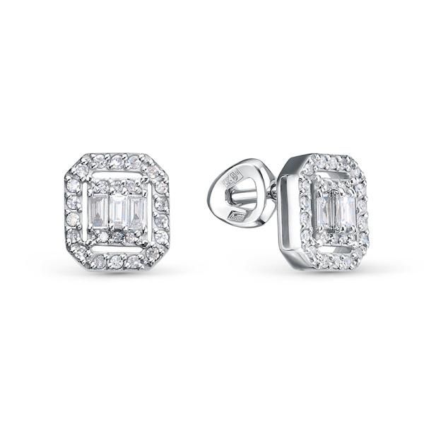 Серьги пусеты из белого золота с бриллиантами