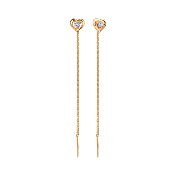 Серьги-продевки из красного золота с фианитами