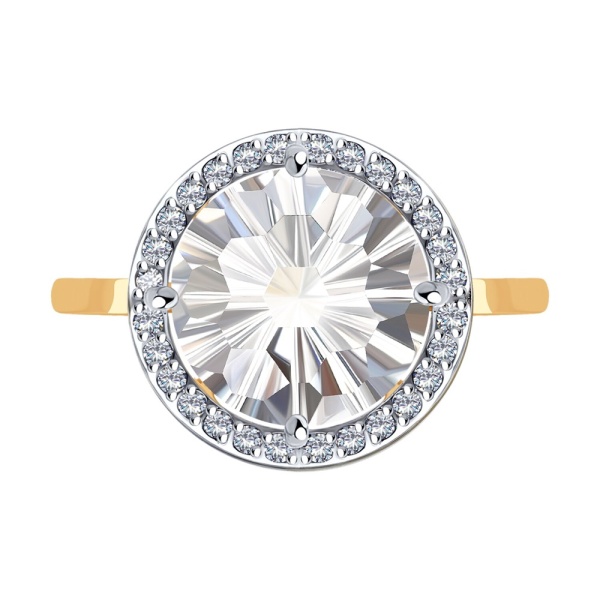 Кольцо из красного золота с горным хрусталём и фианитами