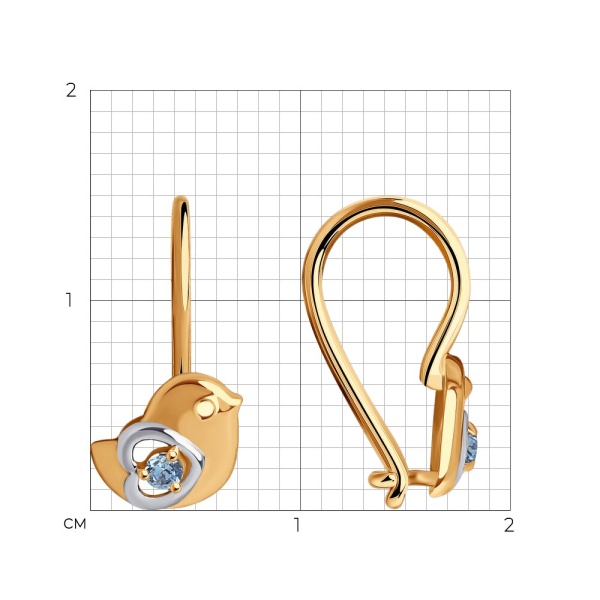 Серьги из красного золота 585 пробы с фианитами