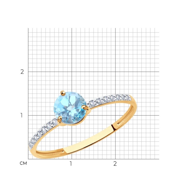 Кольцо из красного золота с топазом и фианитами