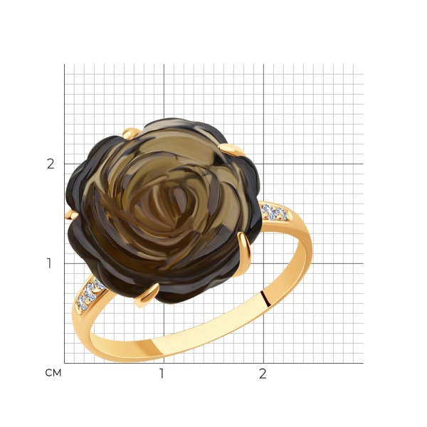 Кольцо из красного золота с раухтопазом и фианитами