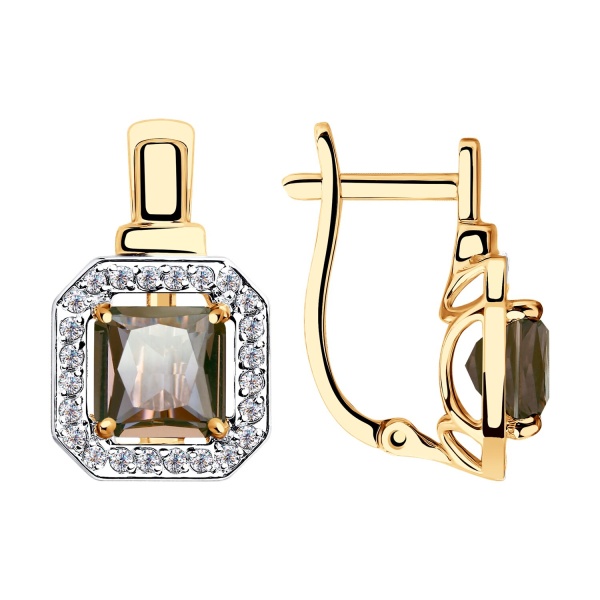 Серьги из красного золота с ситаллами султанитами и фианитами